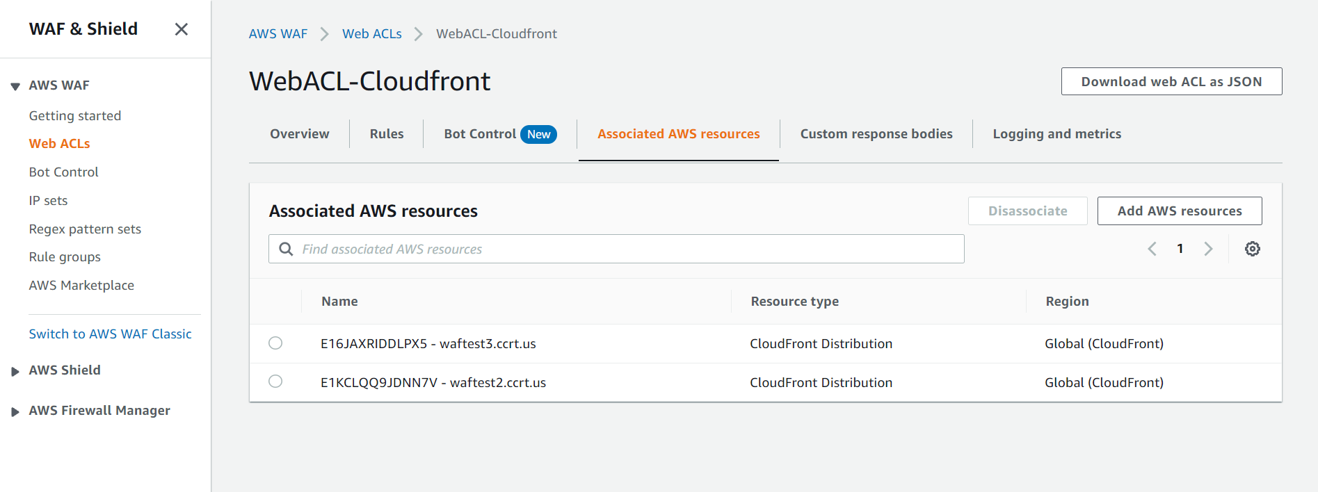 WebACL Associated with CloudFront