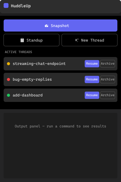 HuddleUp sidebar panel