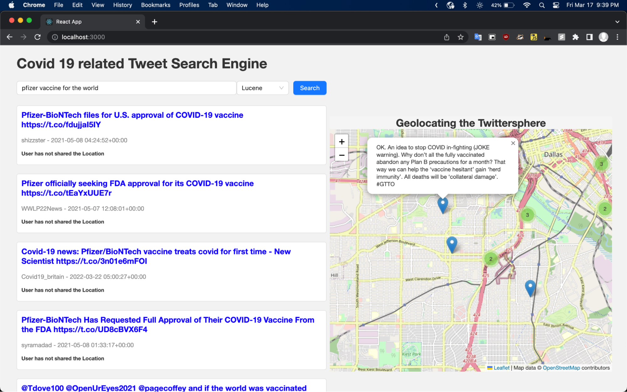 The above screenshot demonstrates that Pylucene performs well with longer queries.