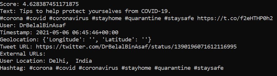 Lucene Tweet example for the query “covid quarantine help”