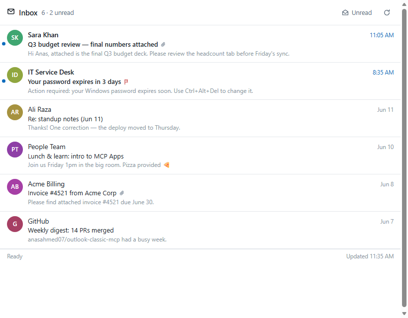 mail list MCP App