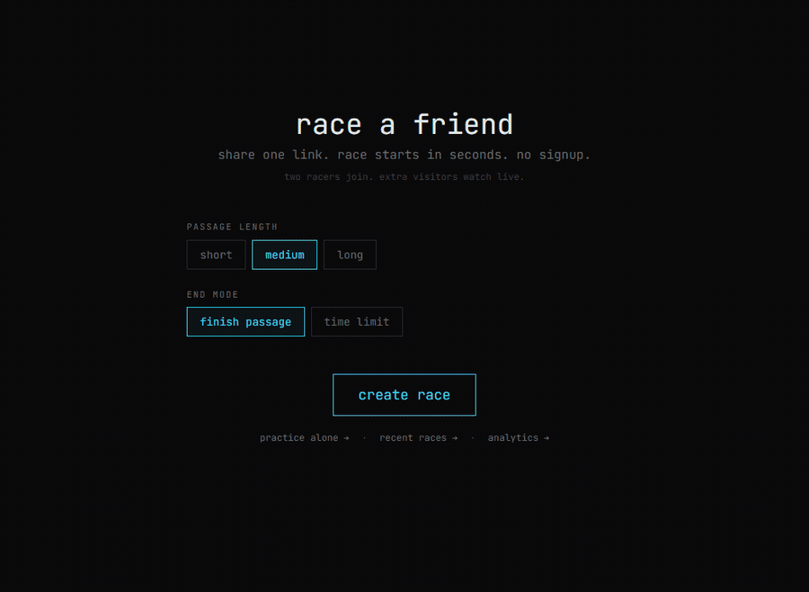 typing-race racer flow demo