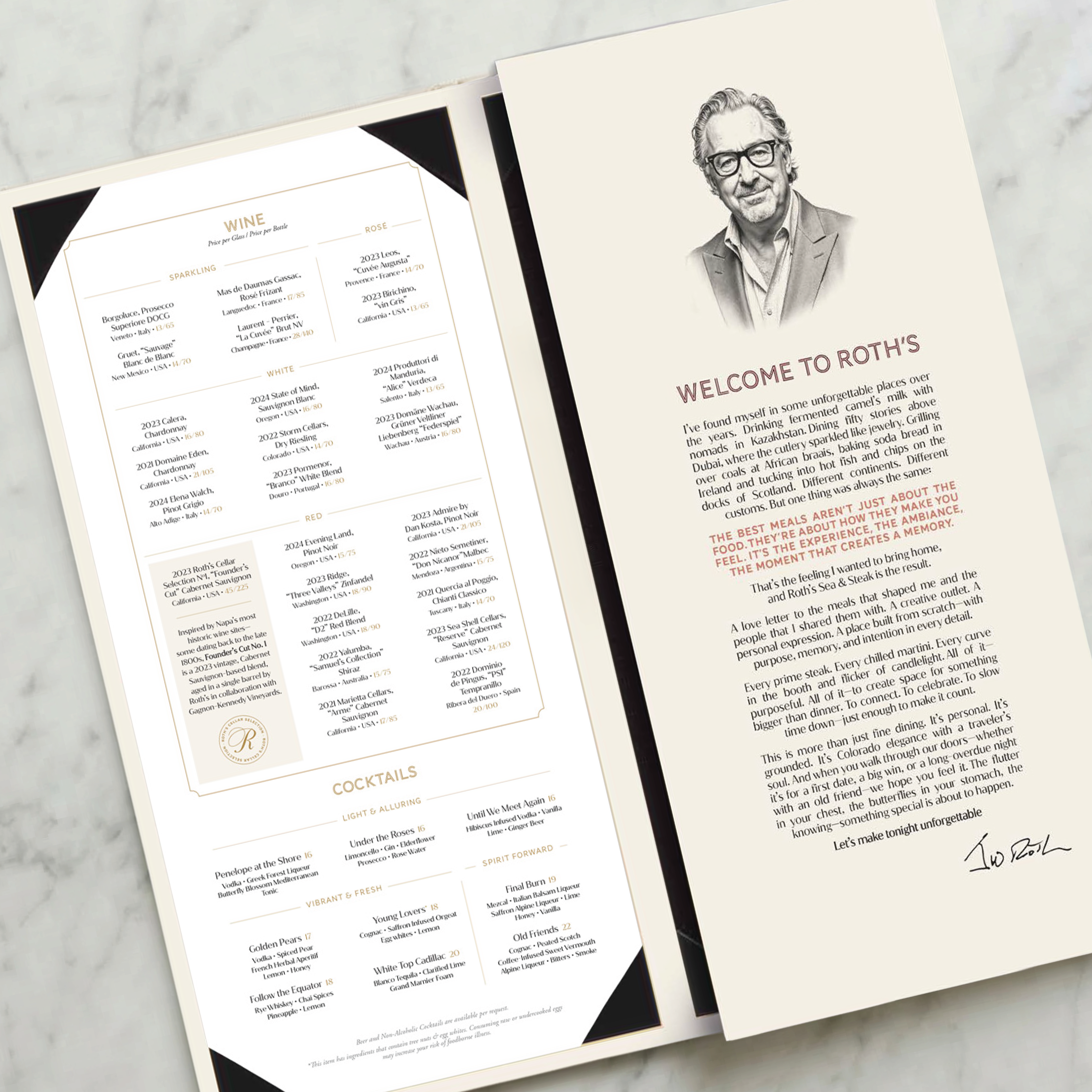 Menu design — four menus for Roth's