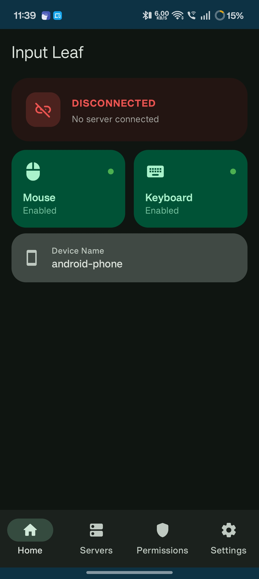 Main Connection Screen