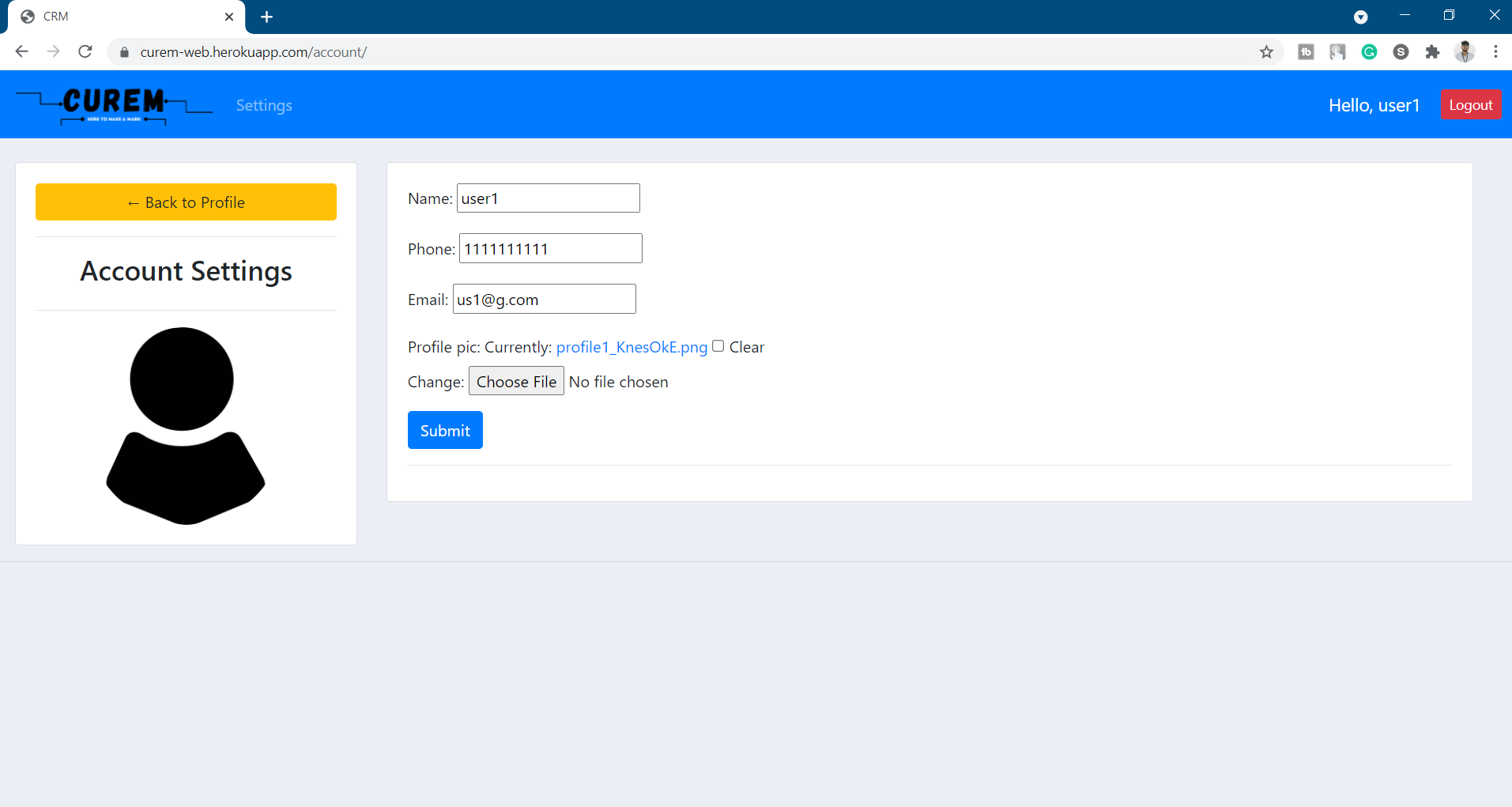 User Profile Settings