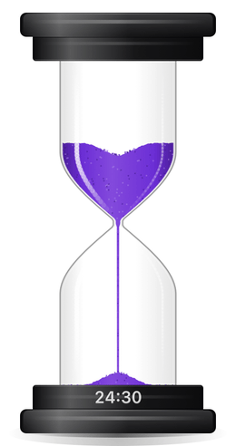 The Sand Timer running: sand falls in a stream from the top chamber, hollowing a crater as it drains and building a pile below, while the display in the base counts down