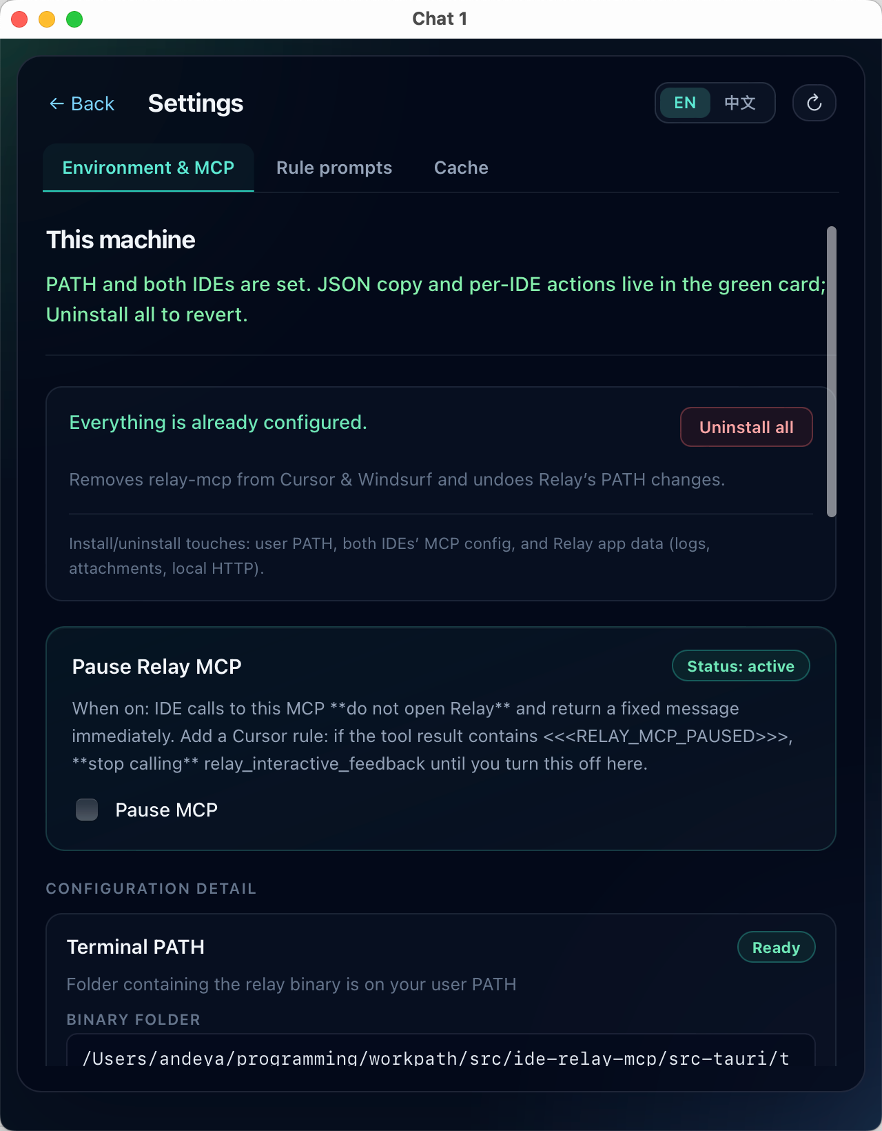 Relay Settings Environment and MCP