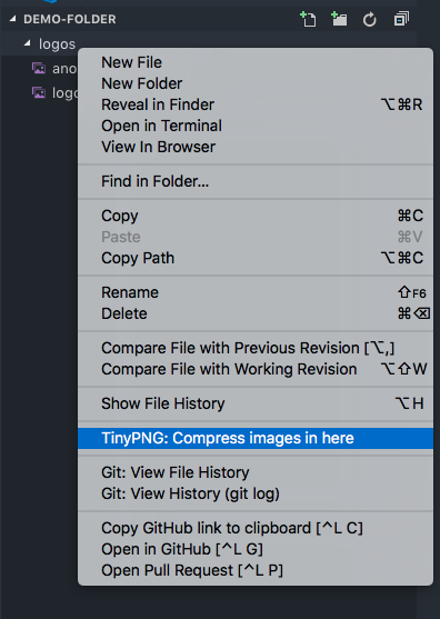 Context menu for a complete folder