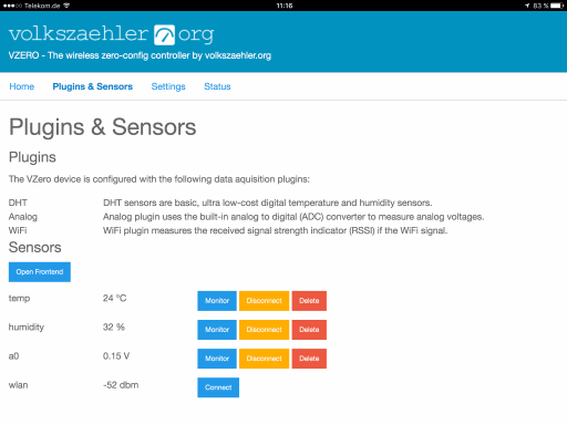 Sensors Screen
