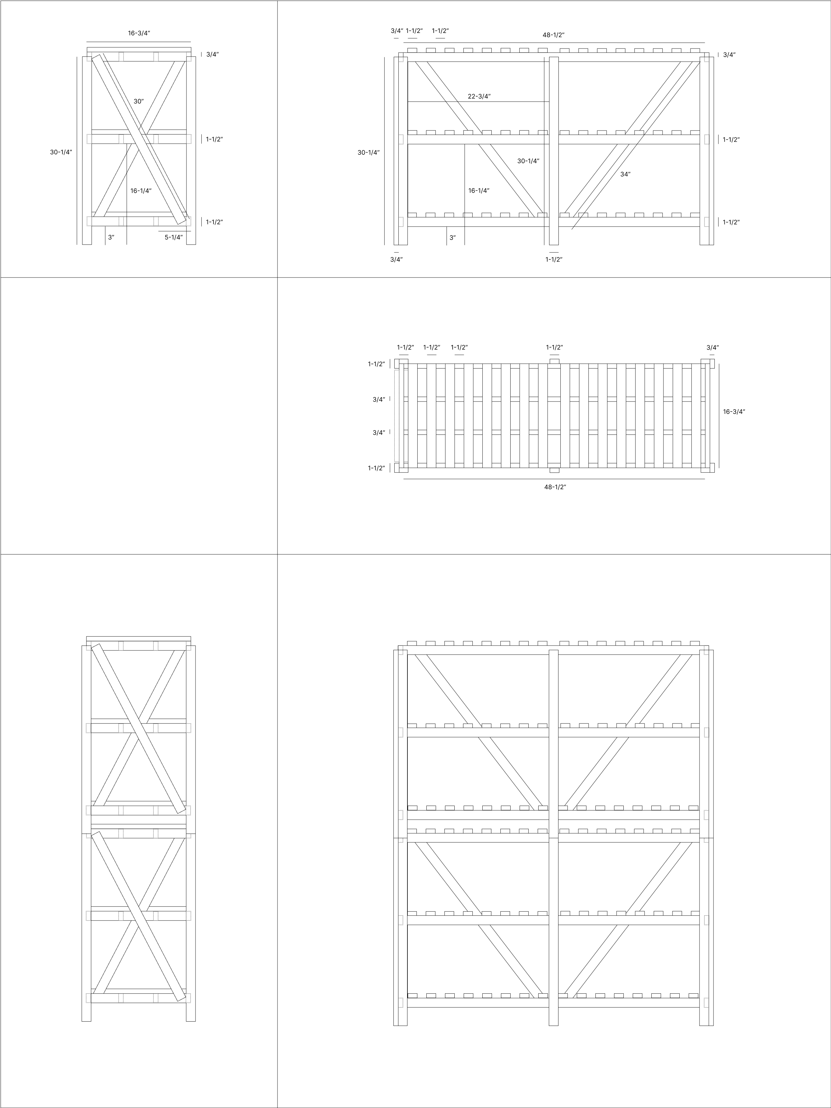 blueprints for the standing shelf, showing measurements in inches