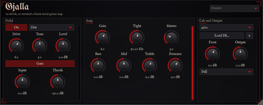 The Gjalla GUI: a dark-fantasy themed guitar amp simulator interface