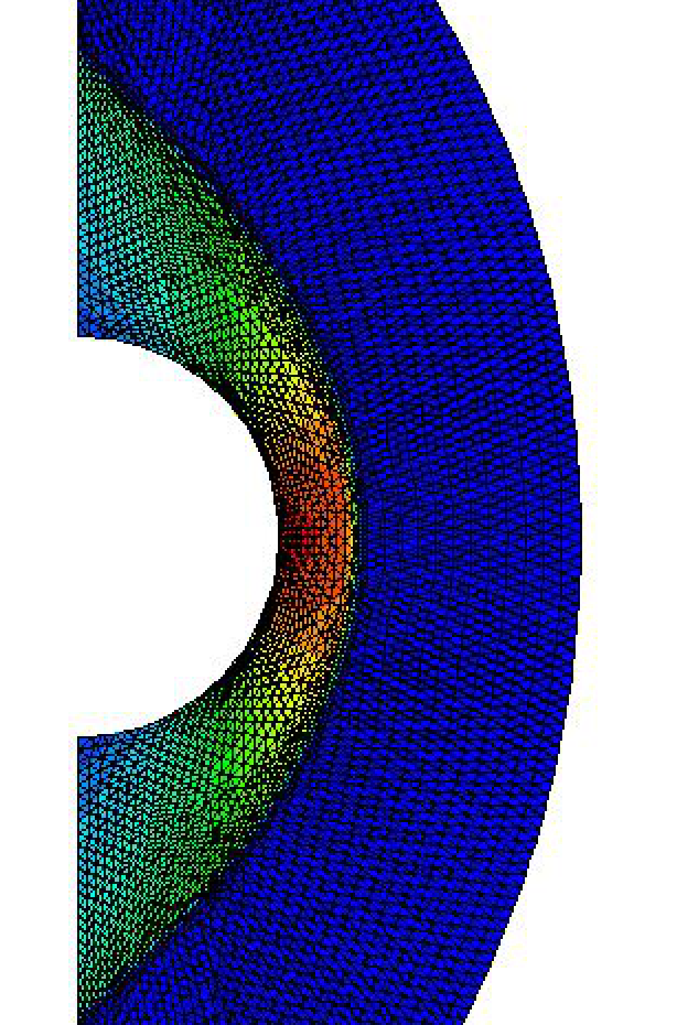 Physics-driven mesh deformation in an inviscid hypersonic flow (Mach=15) over a cylinder.