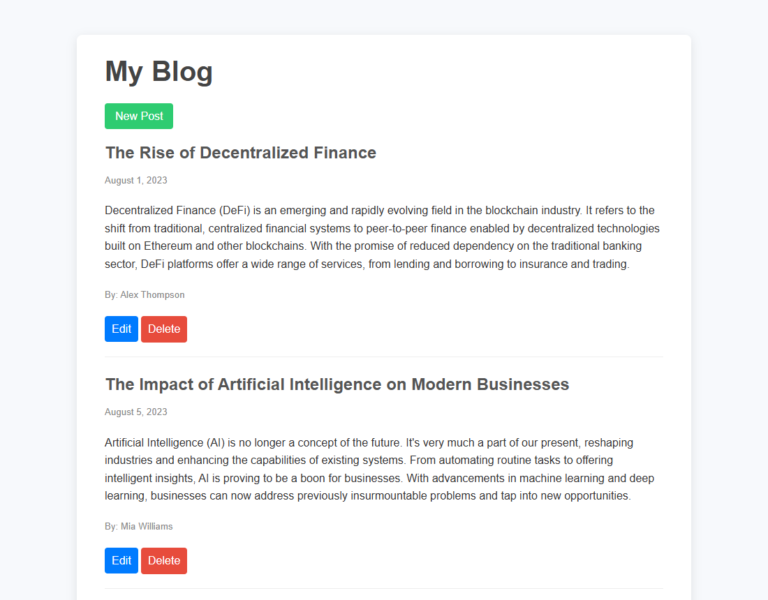 Blog home page with posts