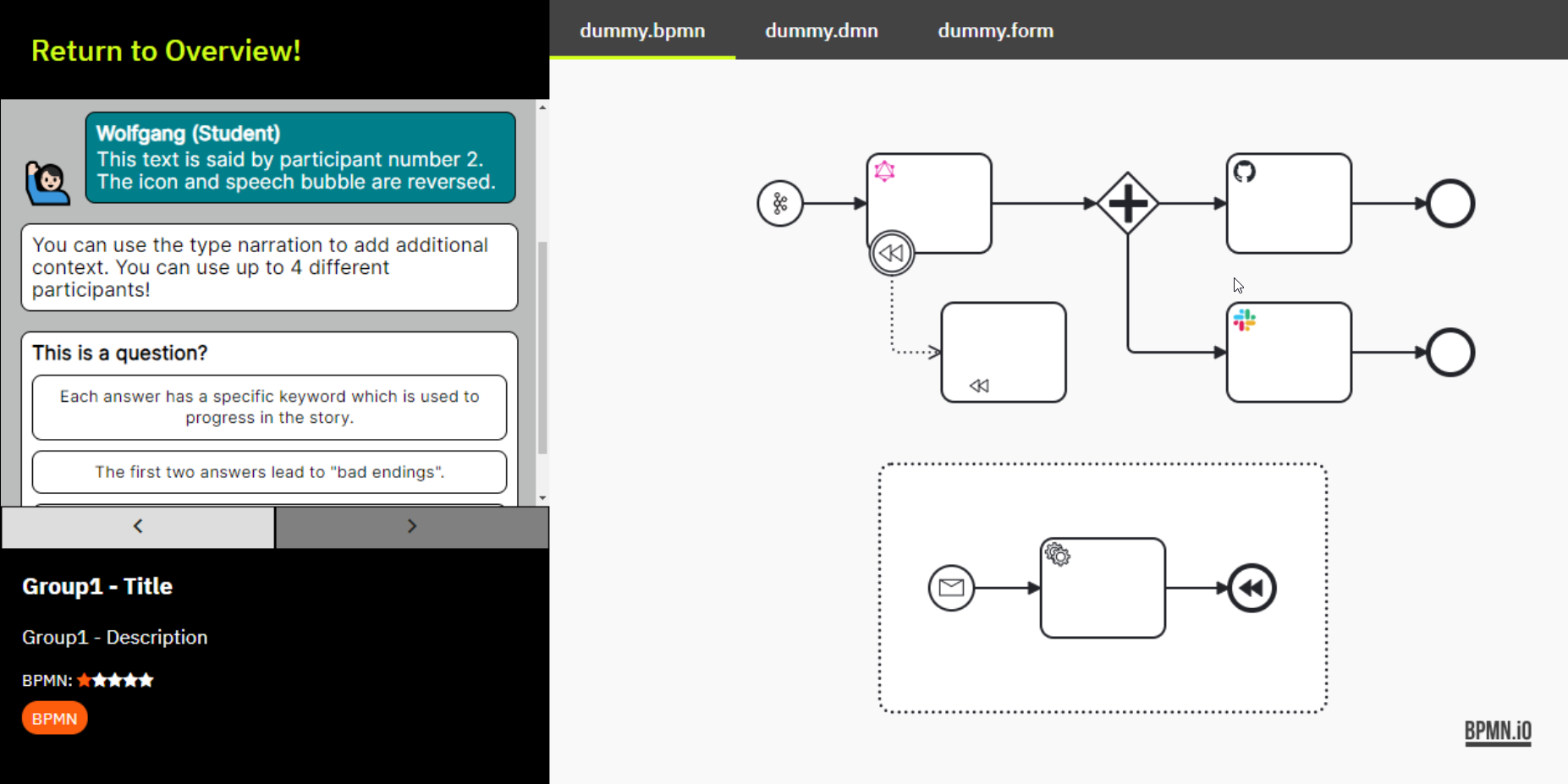 The Interactive BPMN Stories in action