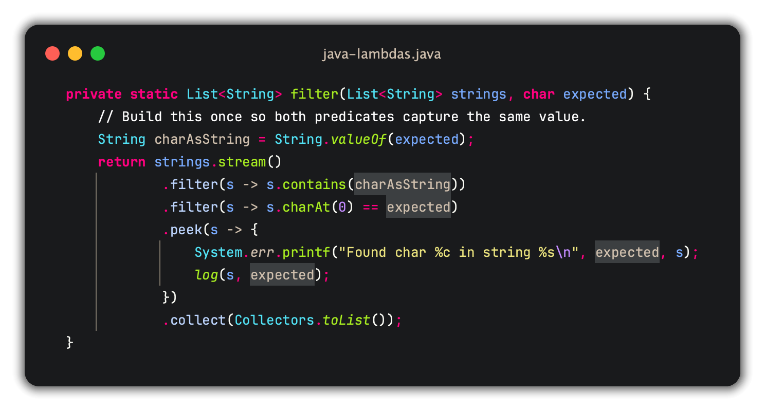 Java lambda captures using Invariant