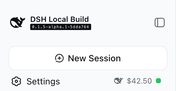 Light theme sidebar with the balance chip in the footer