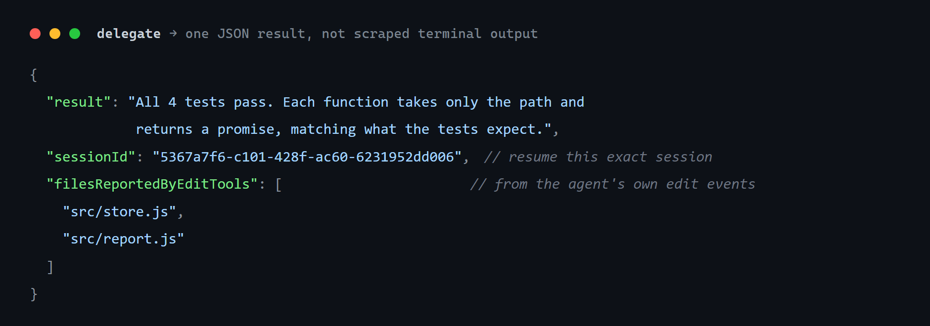 Delegate result payload