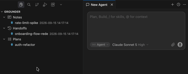 Dragging a plan from the Grounder tree into Cursor's chat panel