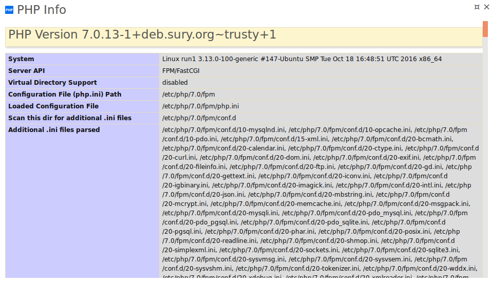 phpinfo Panel example