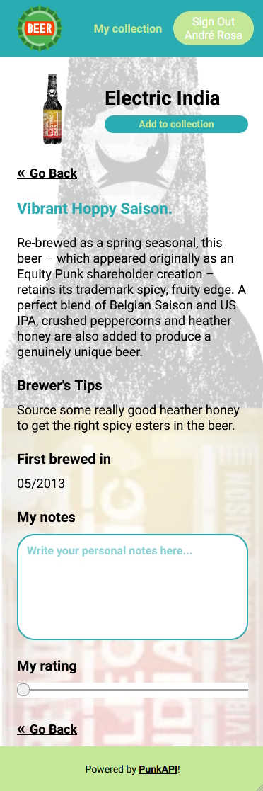 Beer details page