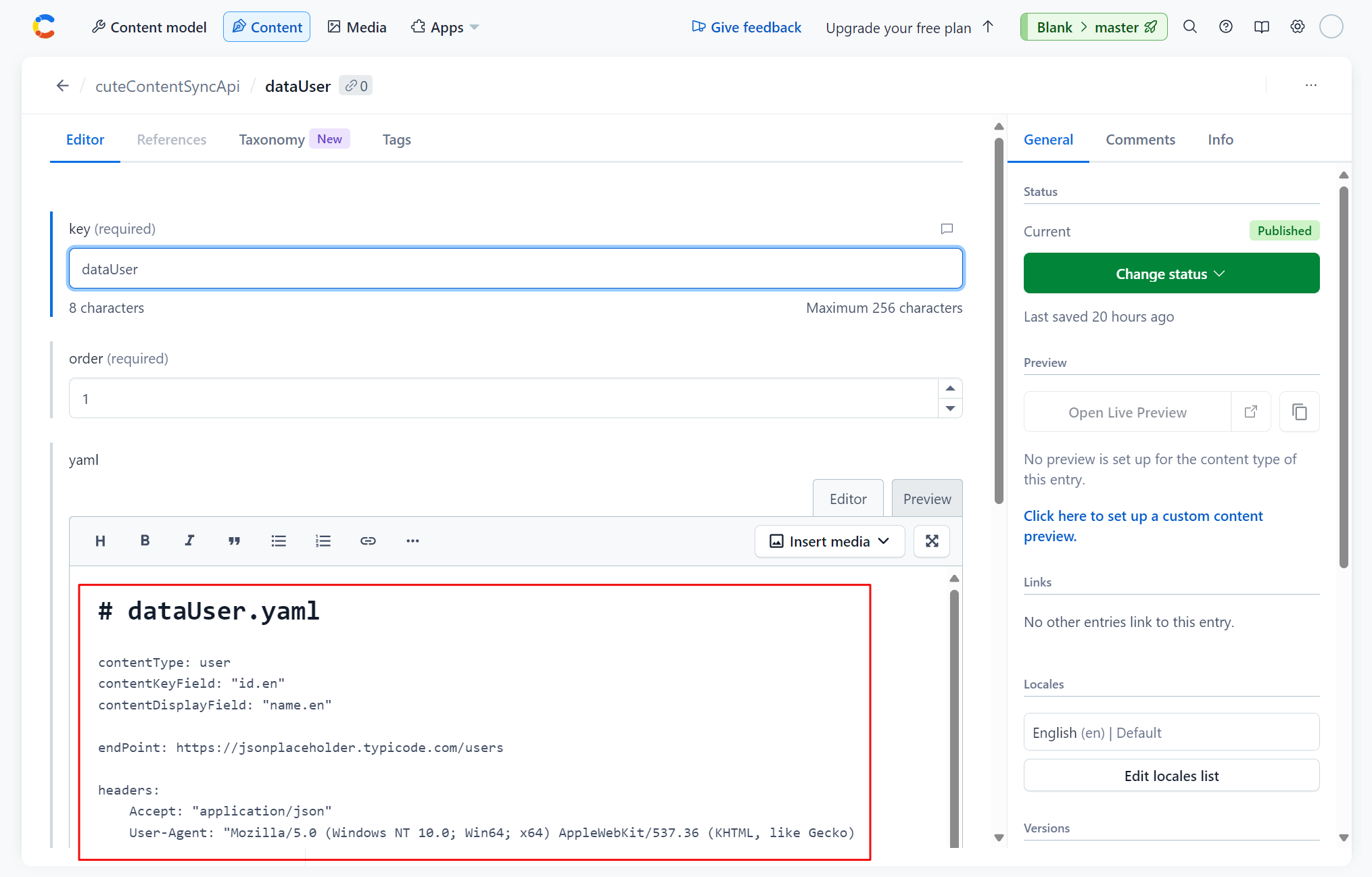 contentful contentSyncApi yaml screenshot