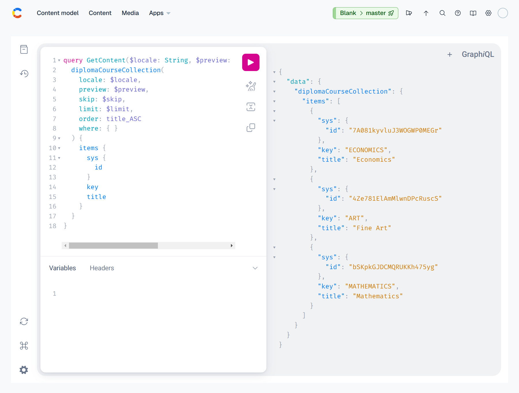 contentful GraphiQL app screenshot