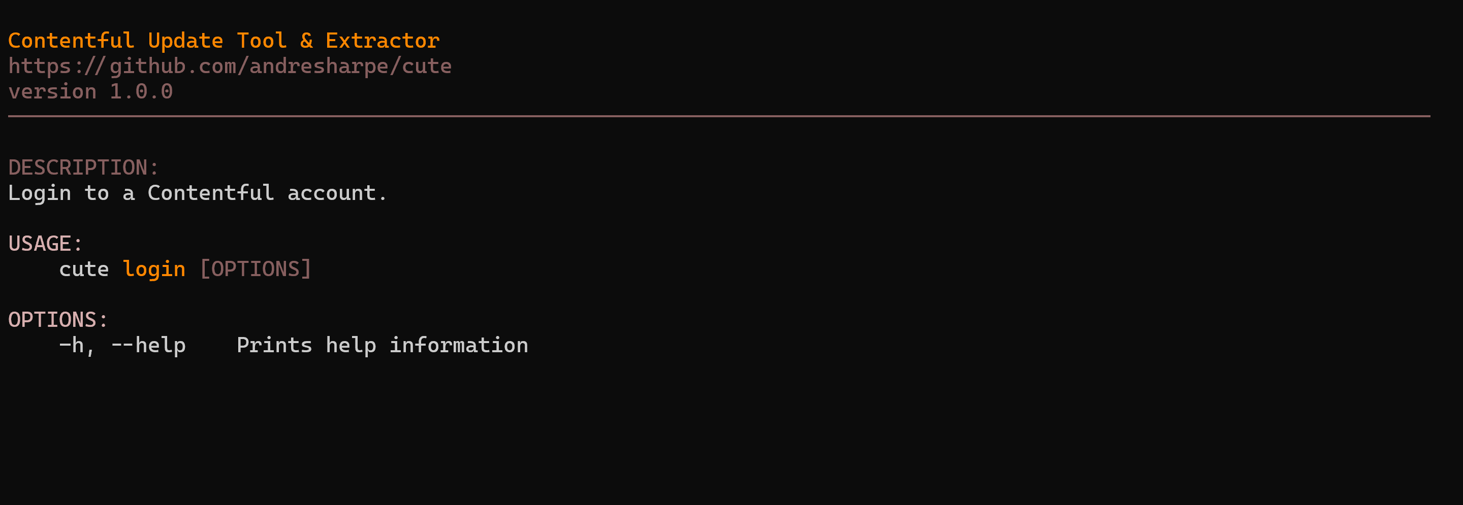 cute login --help screenshot