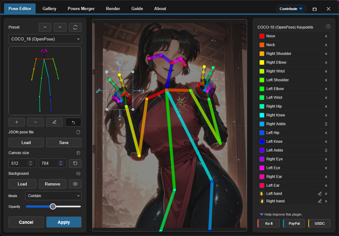 Selected hand with transform and edit controls