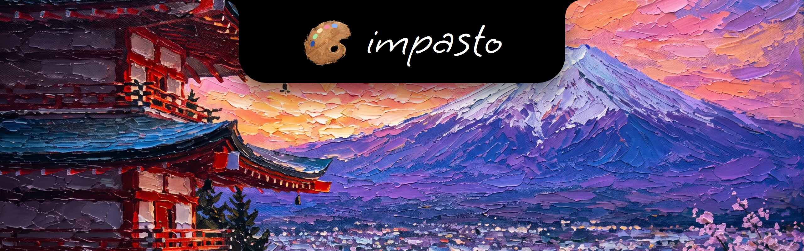 impasto — the island, become the mark, over a painting of Mount Fuji