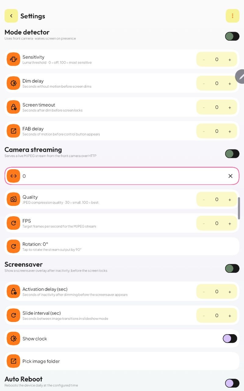 Settings — Motion & Camera