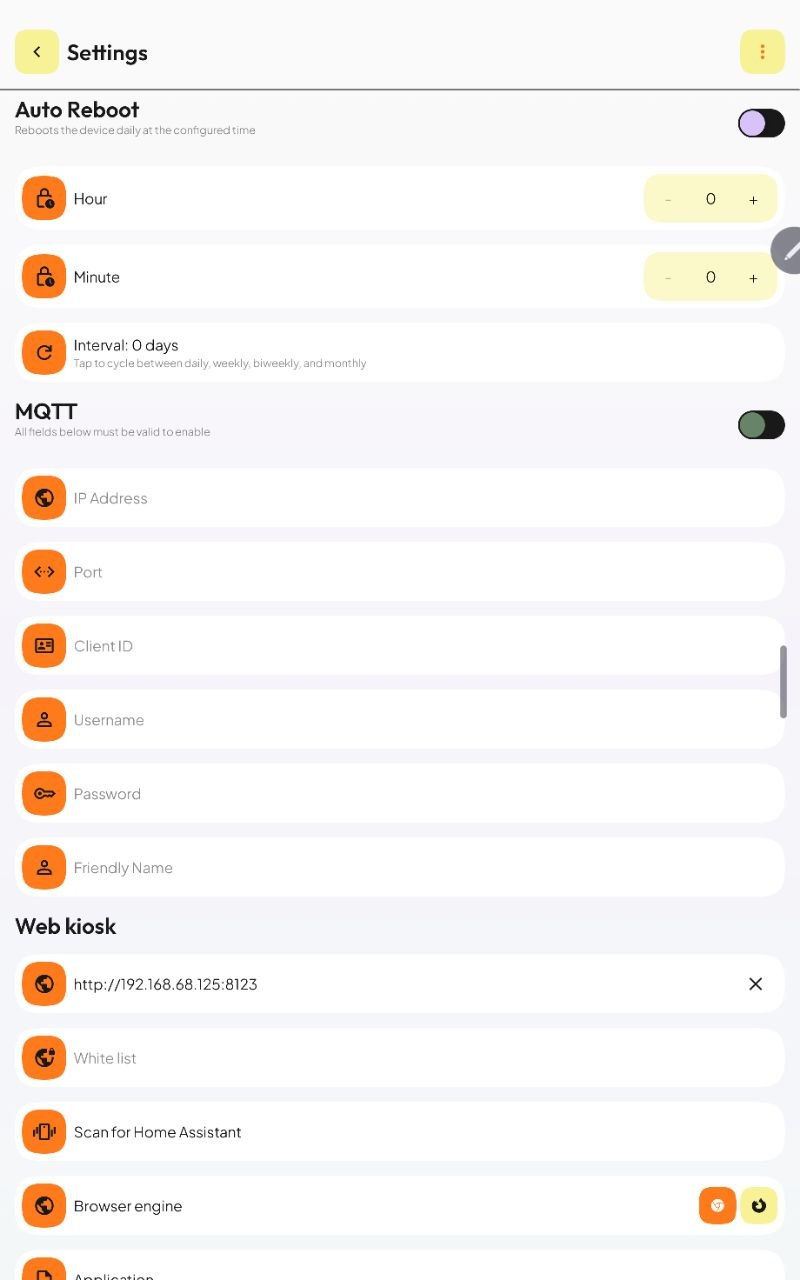 Settings — MQTT & Web Kiosk