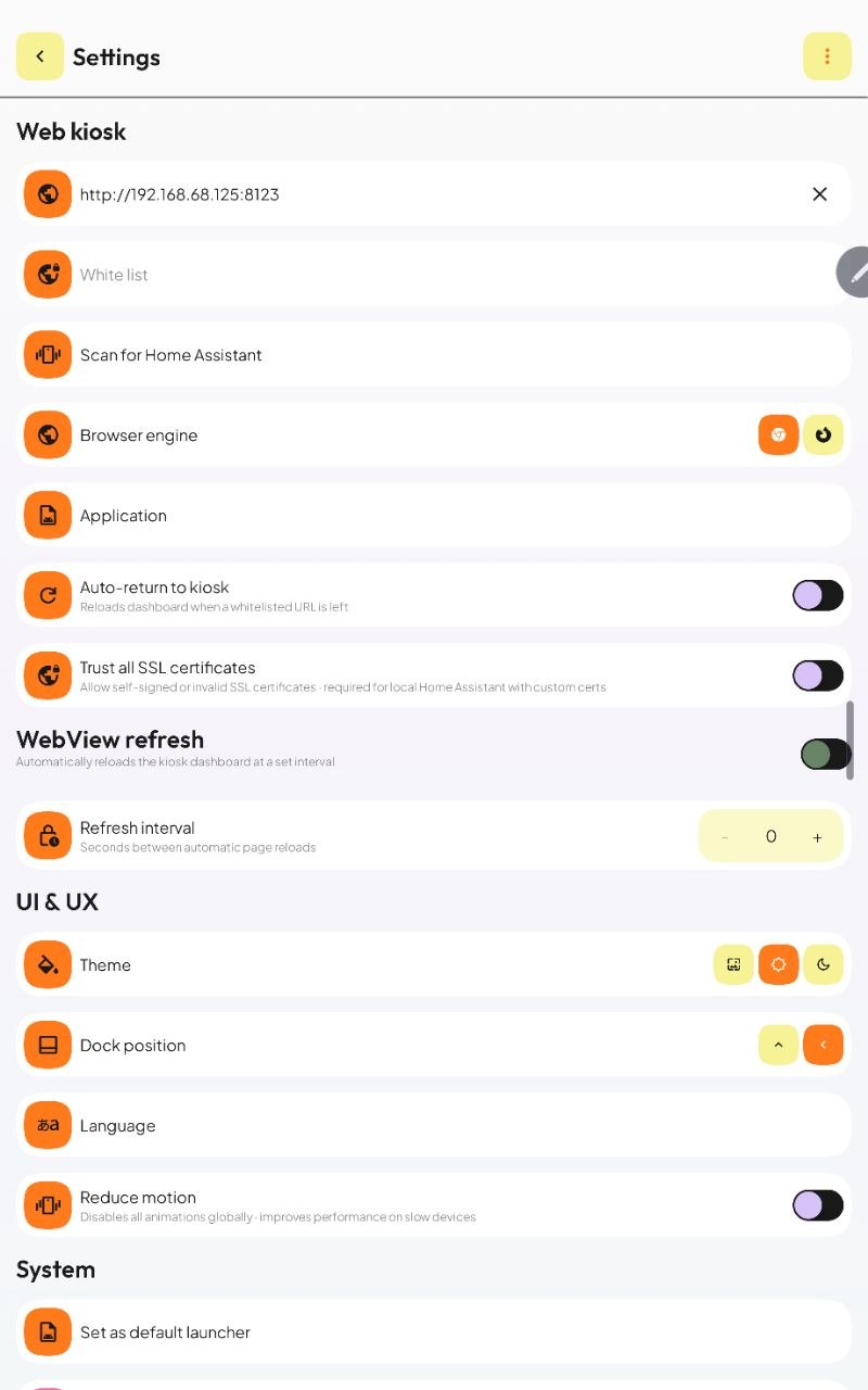 Settings — WebView & UI
