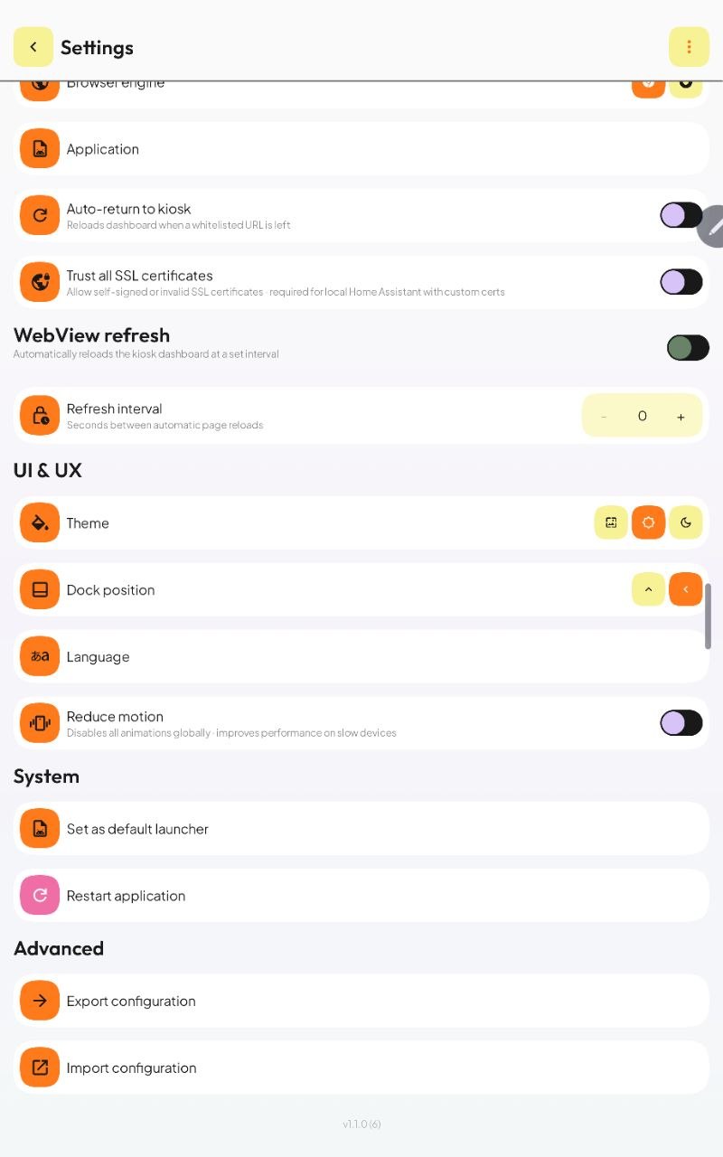 Settings — System & Advanced