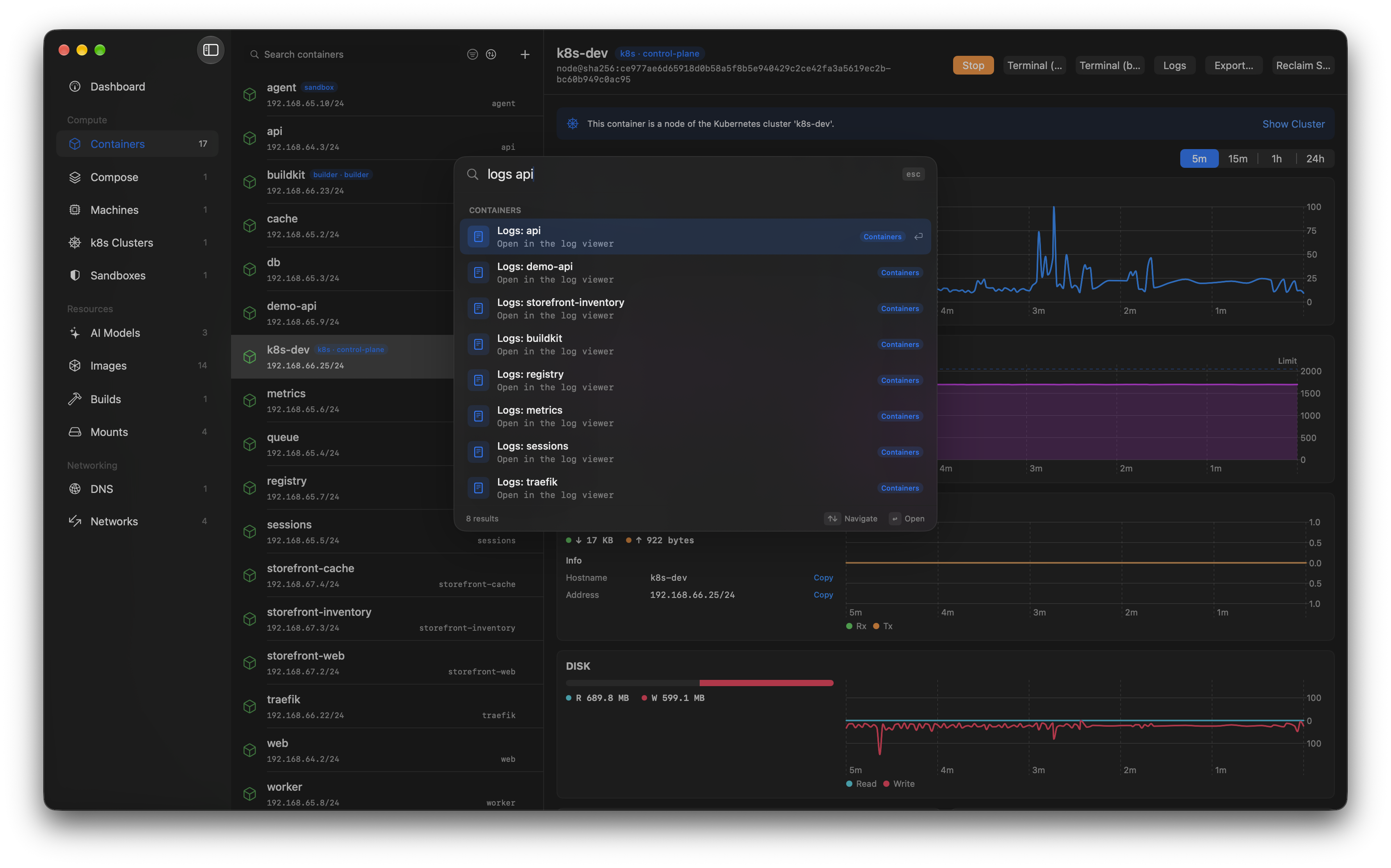 Command palette - fuzzy search across every resource, with keyboard-reachable actions