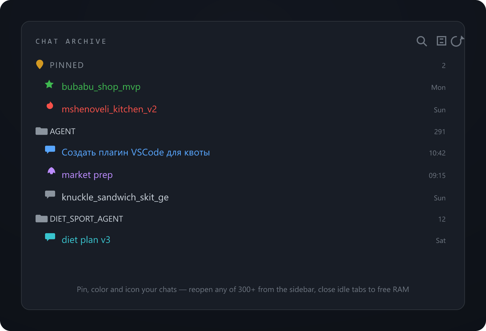 The Chat Archive sidebar