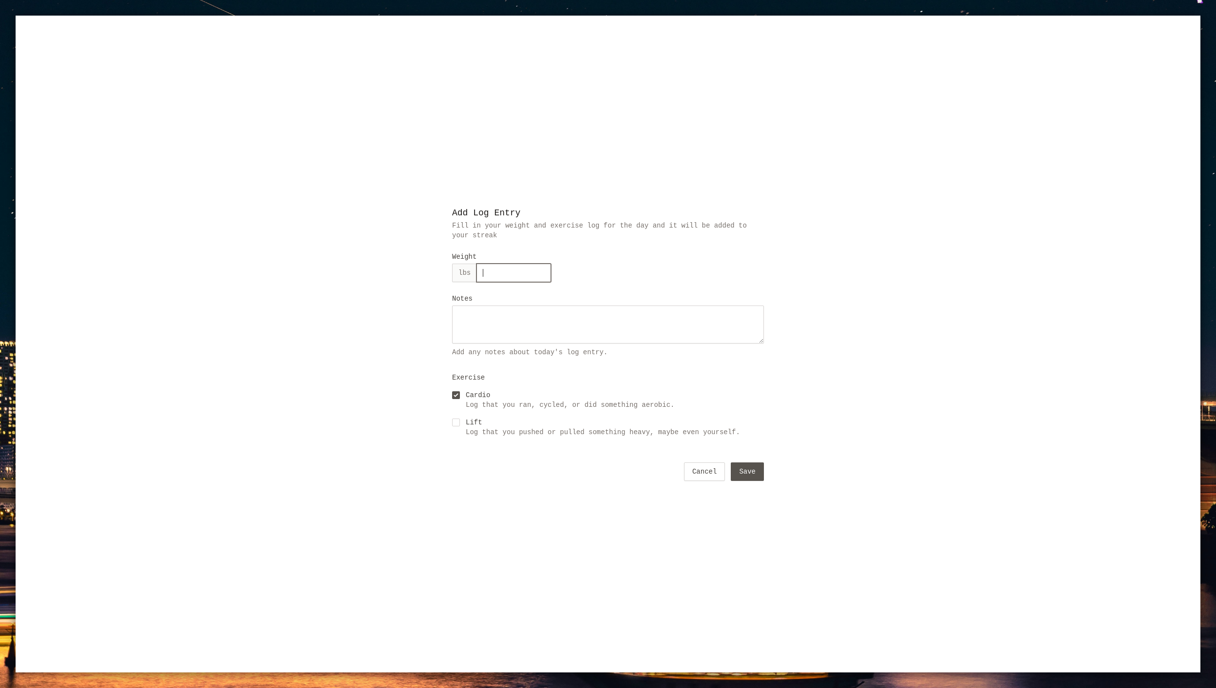 Log Entry Form for Desktop