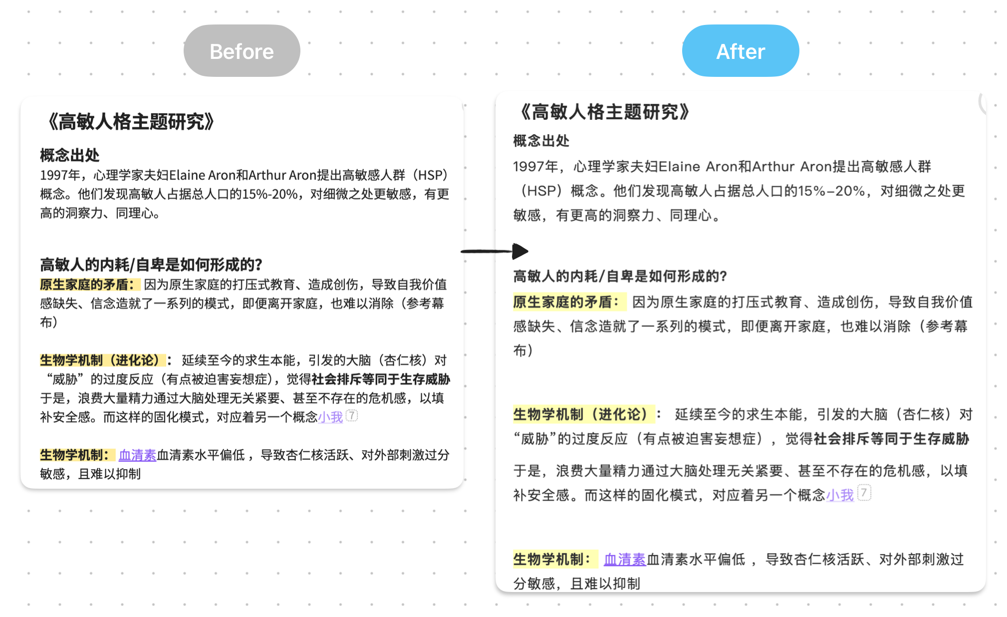 Quiet Notes long note before and after