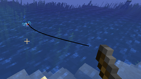 Vanilla: the fishing line ends in mid-air next to the rod