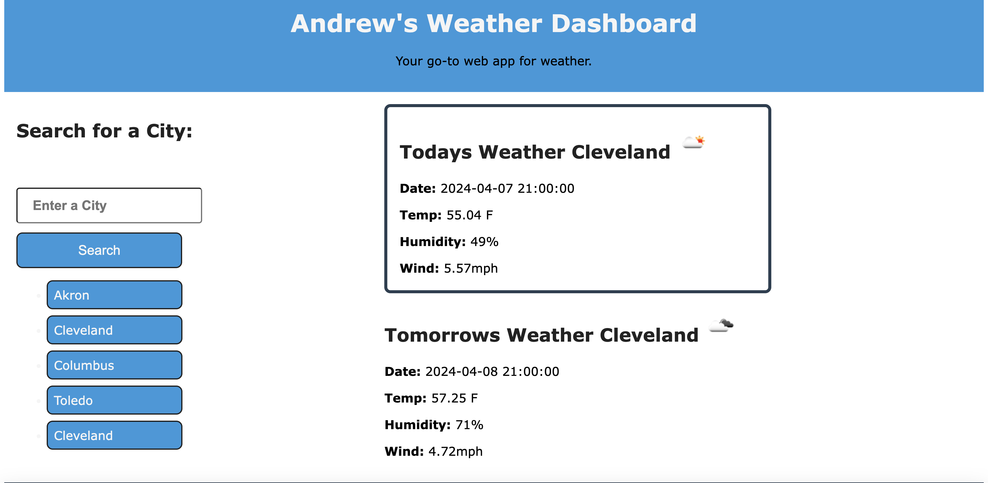 Weather Dashboard Example Image