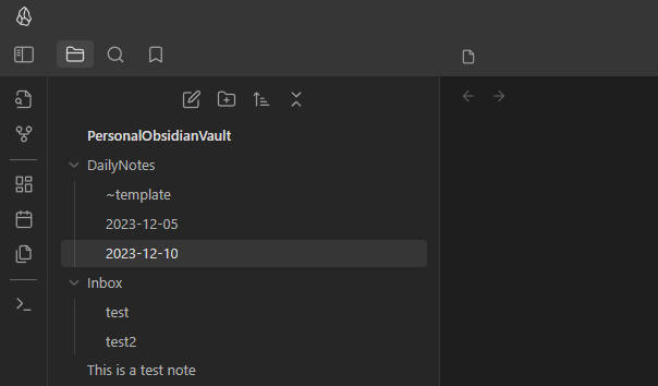 A screenshot showing dividers on the ribbon interface of Obsidian