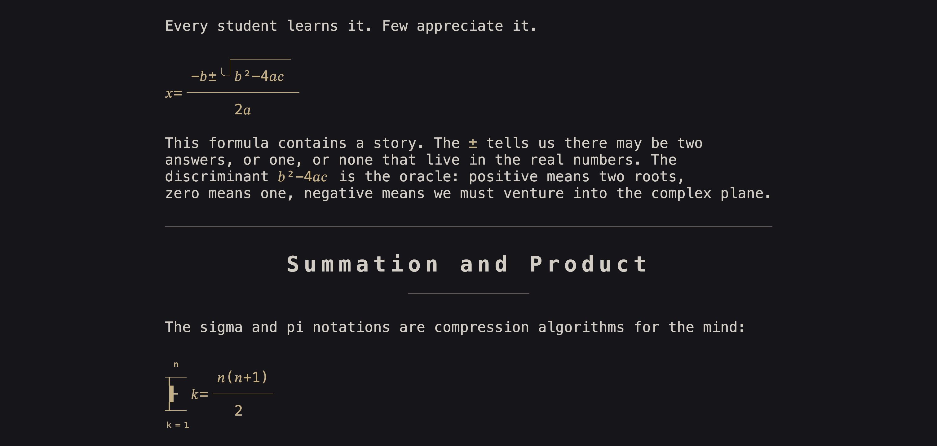 LaTeX math rendered as Unicode art