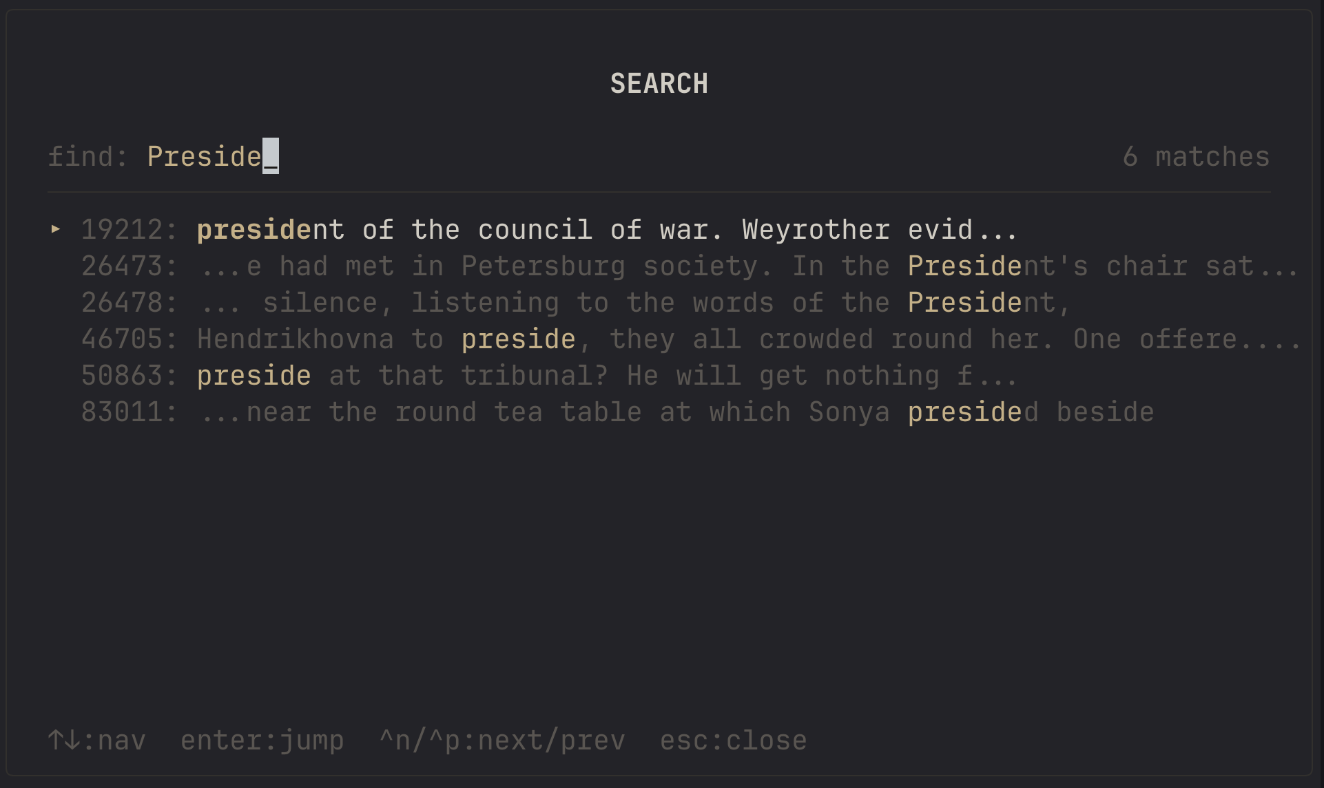 Search functionality with context preview