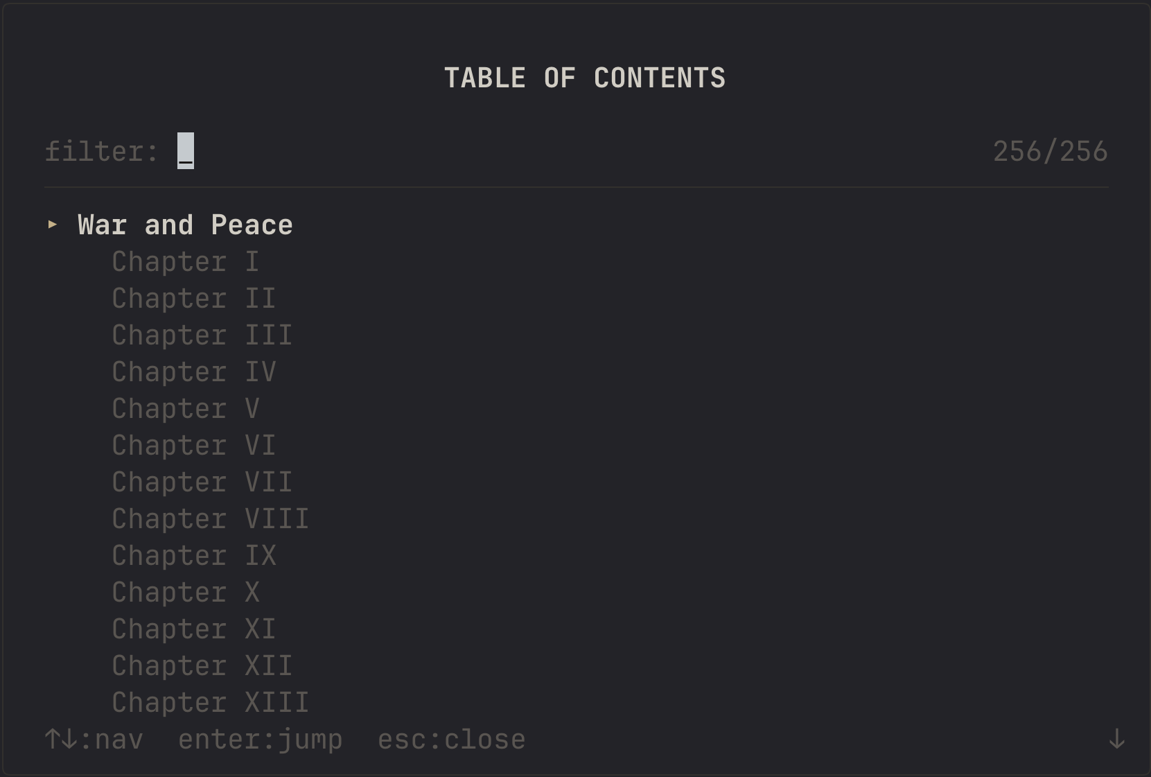 Table of contents