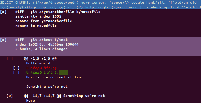 Screenshot of git-crecord in action