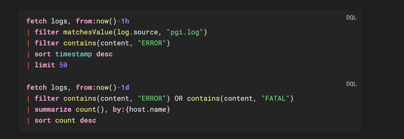 DQL Syntax highlighting