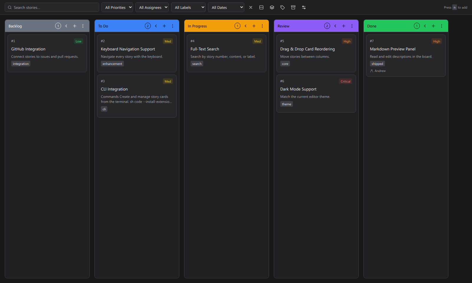 Code Kanban Pro board