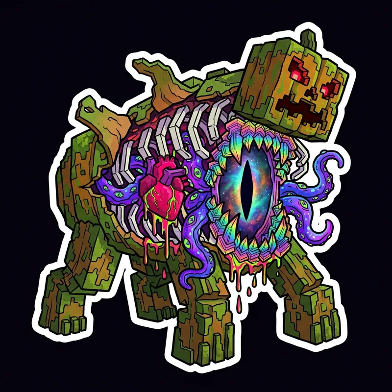 Flayed Flesh-Host Parasite — Acid-Gore Voxel Horror voxel art plate