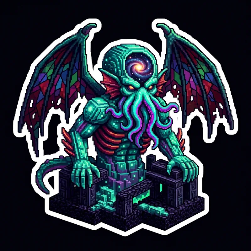 Abyssal Leviathan Dreamer — Eldritch Voxel Outer-God voxel art plate
