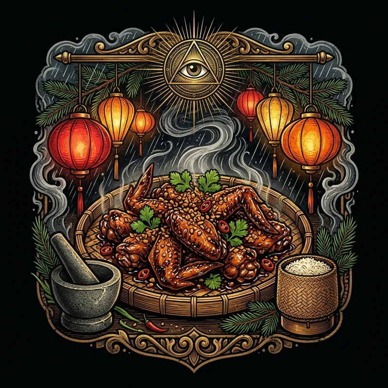 Division Street Charcoal Wings & Night-Market Lanterns — Portland Foodie Sticker & Print