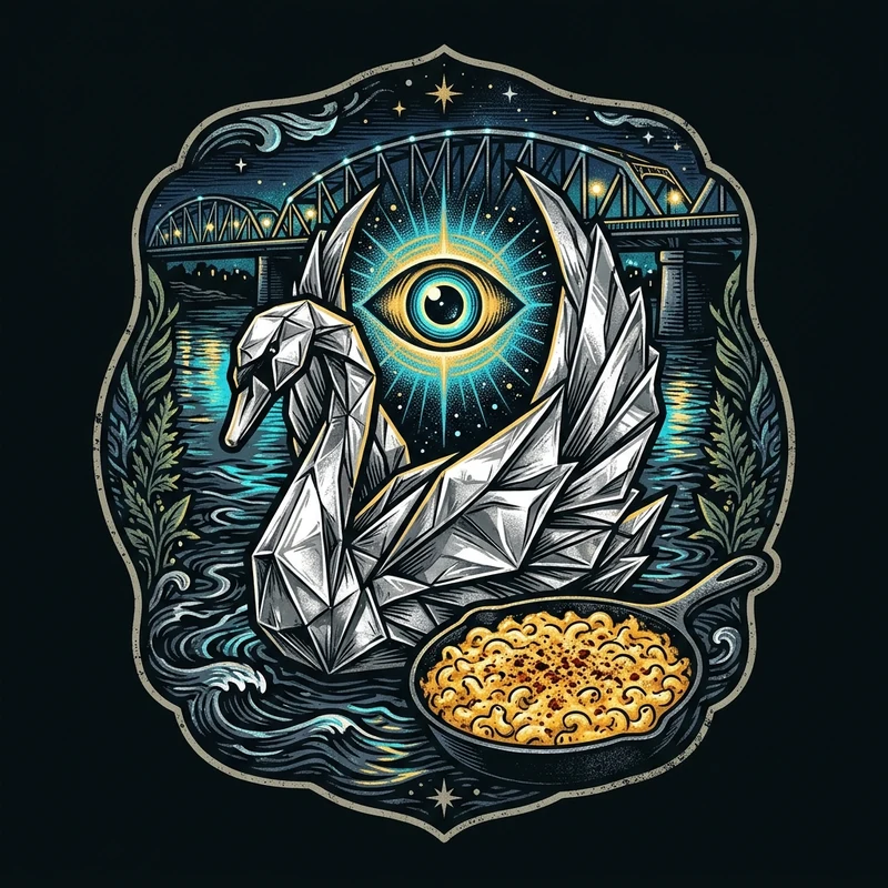 Morrison Bridge Tin-Foil Swan & Cast-Iron Mac — Old Portland Late-Night Sticker & Tee